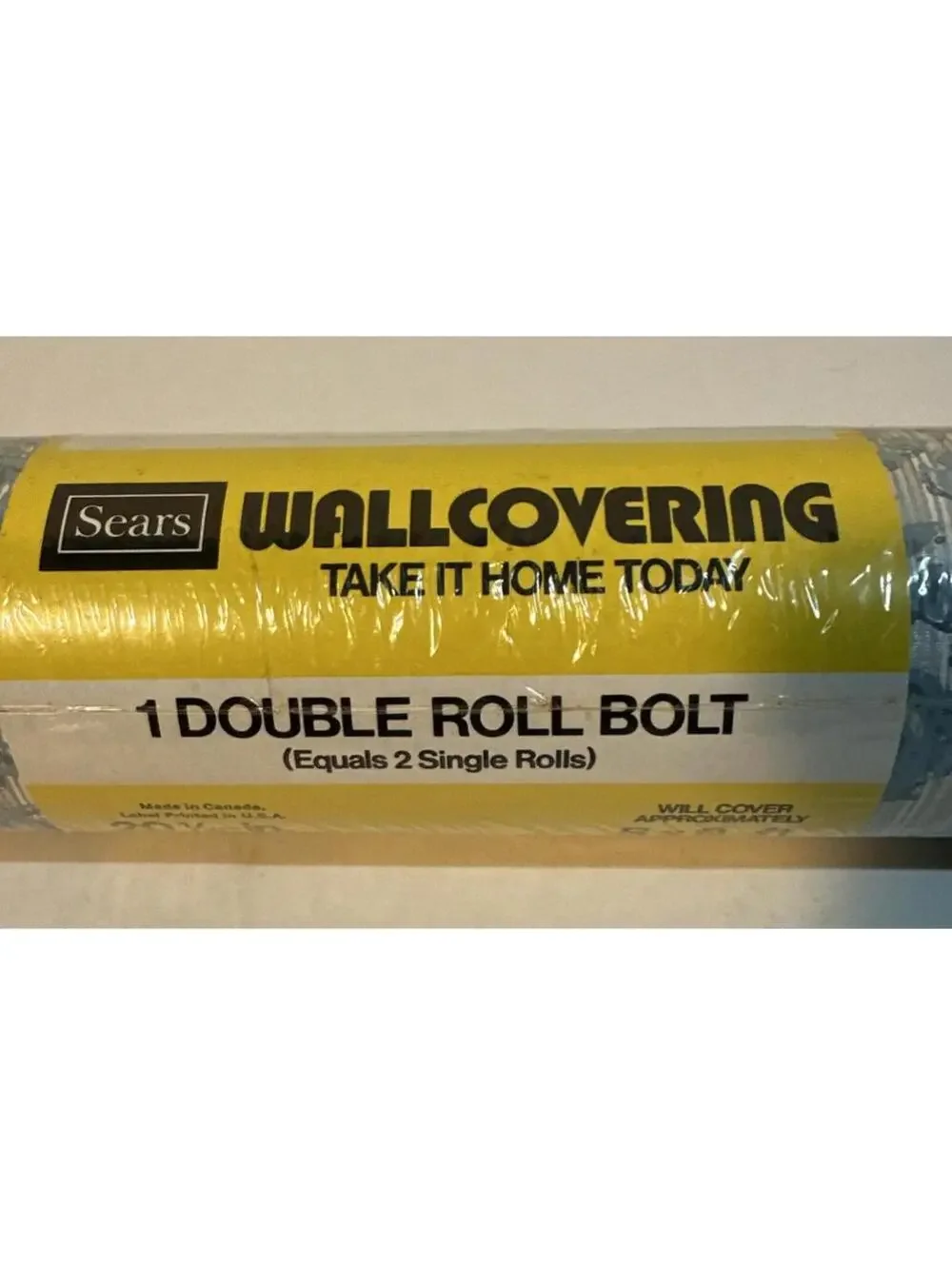 Vintage 1980s Sears Wallcovering Double Roll Bolt 20 1/2 in x 42 ft Blue & Tan
